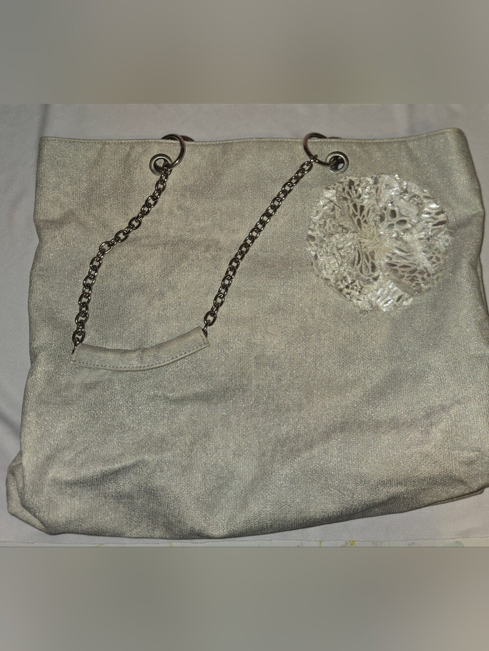 Women’s Silver Chain-Handle Tote Bag